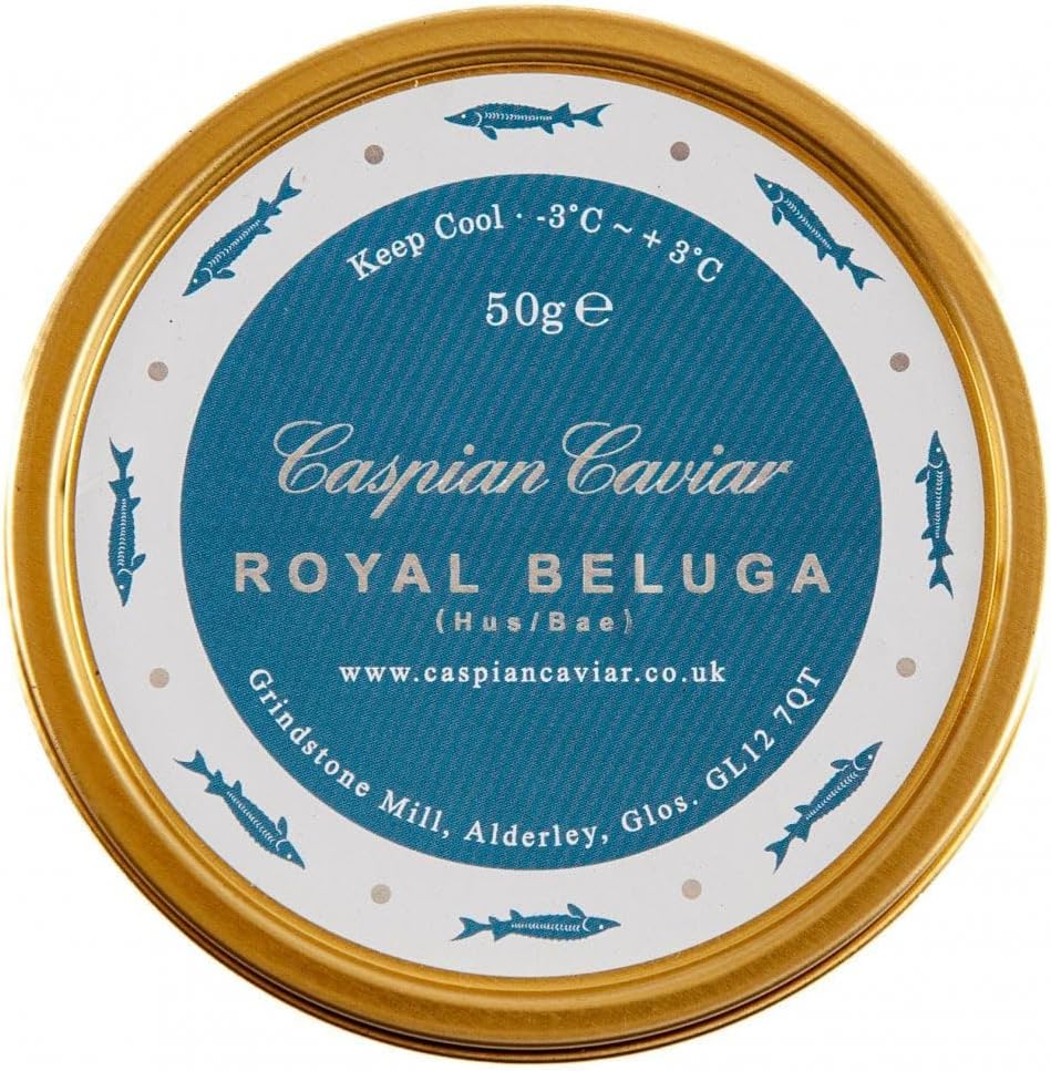 Royal Beluga Hybrid Caviar 50g | Premium & Luxury Sturgeon | Malossol Caviar with Large Dark Grey Pearls | Rich, Buttery & Creamy Flavour | Perfectly Farmed in Italy