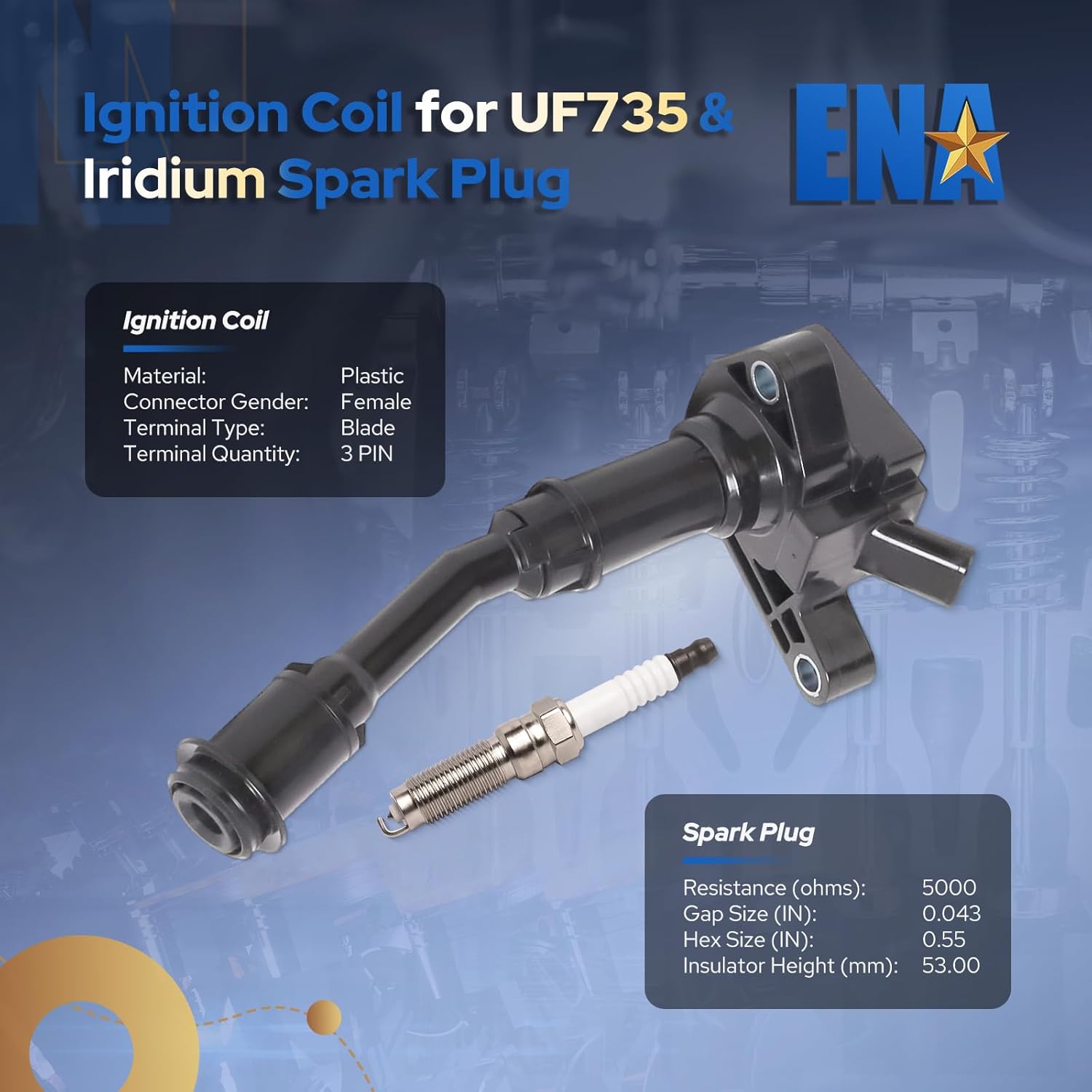 ENA Set of 4 Iridium Platinum Spark Plug with 4 Ignition Coil Pack Compatible with Ford 2014 2015 2016 2017 2018 2019 2020 Fusion, 2017 2018 2019 Escape 1.5L L4 Turbocharged for UF735 C1848 SP539