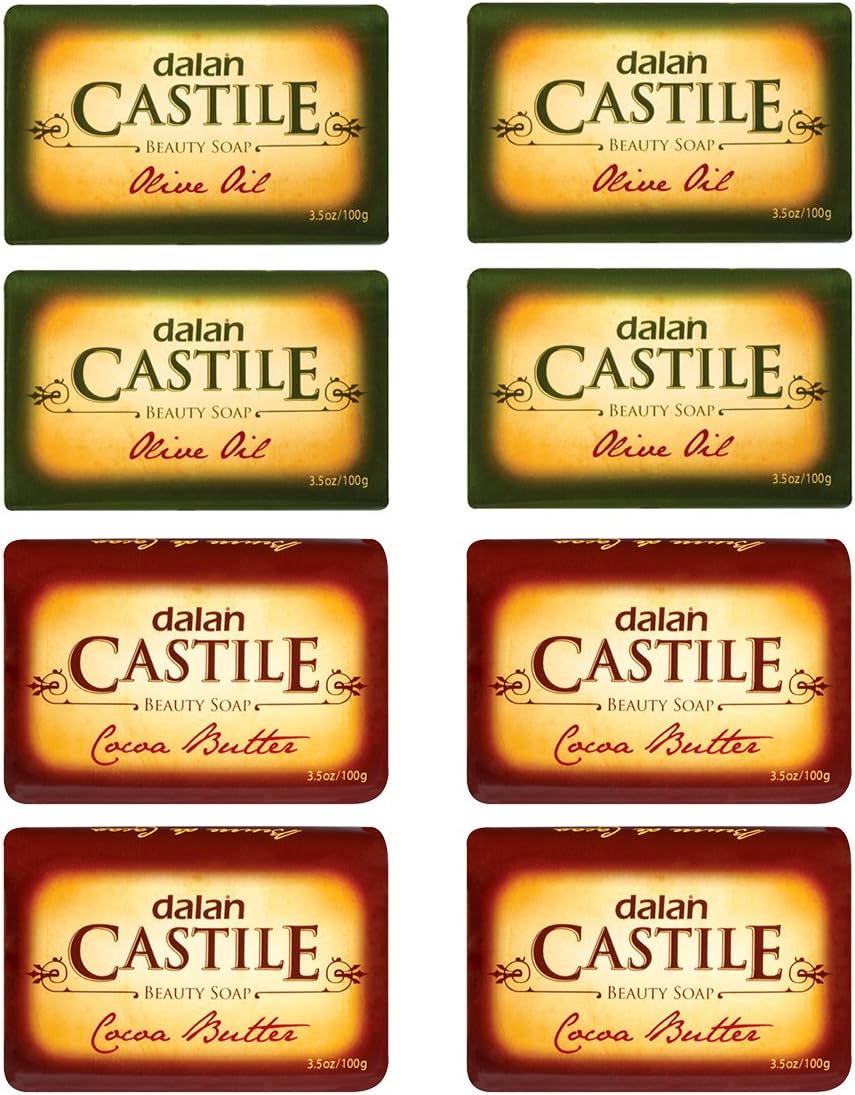 DALAN Castile beauty soap Olive Oil (Pack Of 4 X 100 Gms) & Cocoa Butter (Pack Of 4 X 100 Gms) - Total 8 pcs