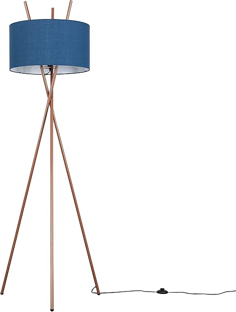 MiniSun Modern Copper Metal Crossover Design Tripod Floor Lamp with a Navy Blue Cylinder Shade