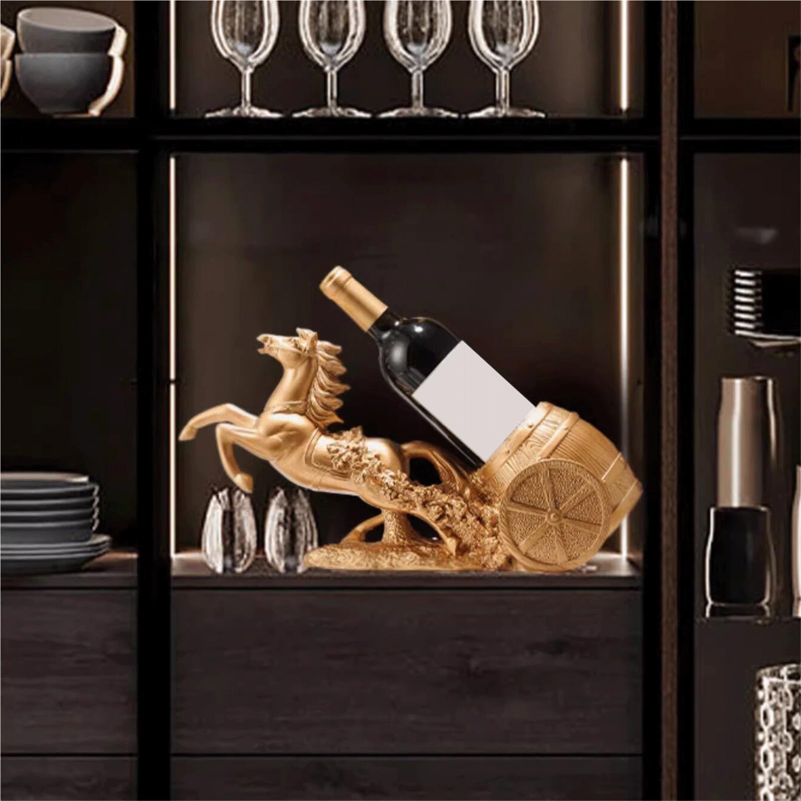 Ripiano portaoggetti Portabottiglie da tavolo decorativo for vino for cucina Wine Bar all'interno del mobile(Gold)