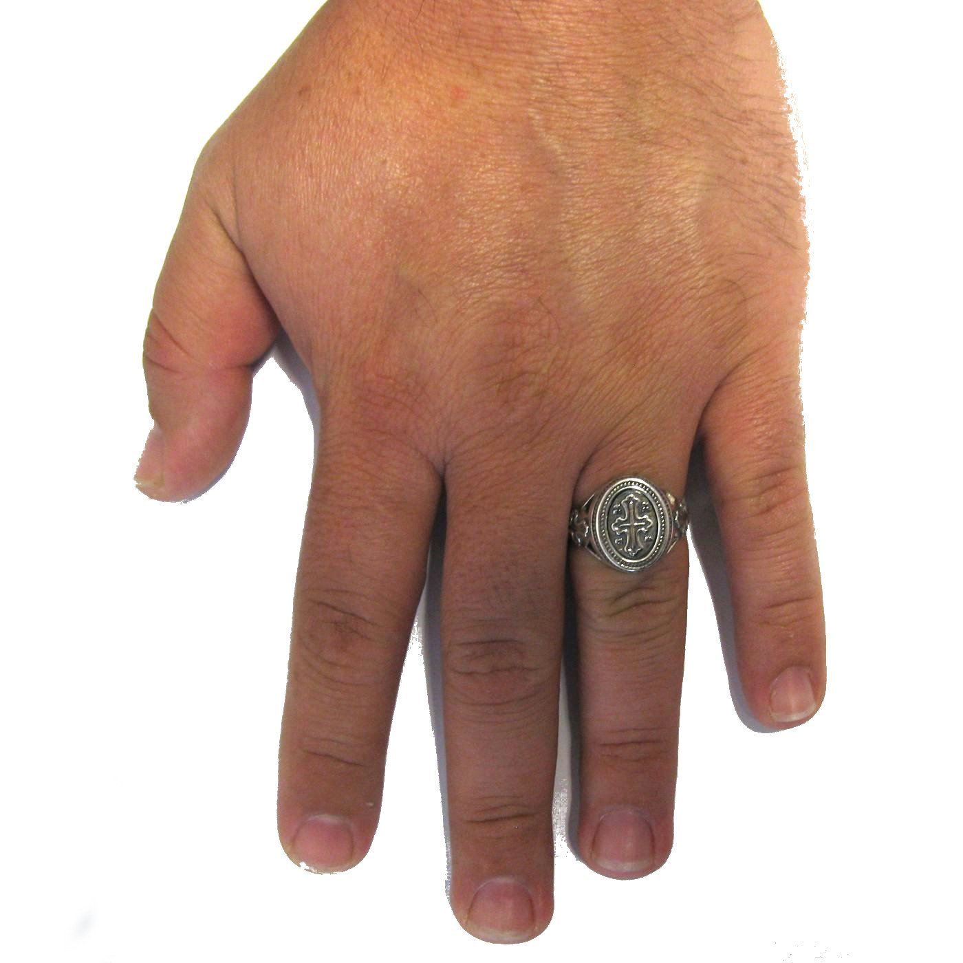 Anillo de plata para hombre macizo Cruz 925 Guardar y preservar R001789
