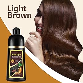 Fedulili Instant Light Brown Hair Dye Shampoo for Gray Hair 3 in 1, Natural Hair Color Shampoo for Women Men Brown Colors in 10-15 mins, 100% Coverage Long Lasting Hair Dye 16.9 Fl Oz (Light brown)