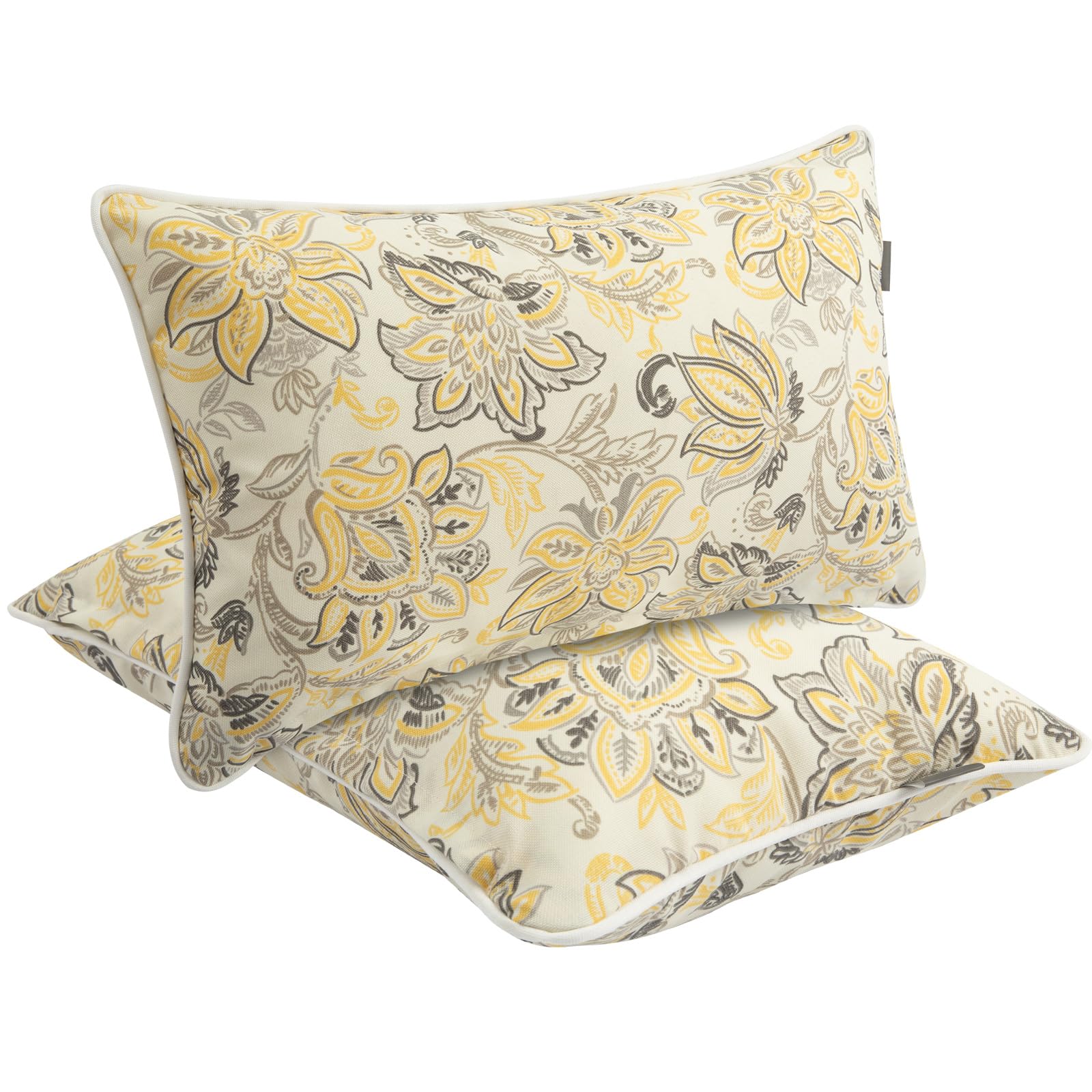 Outdoor Lumbar Pillows Water Resistant 12x20 inch,Decorative Throw Pillow Set of 2 with Insert,Hidden Zipper Headrests for Patio Furniture Sofa Couch Chair(Yellow Flower)-image-39