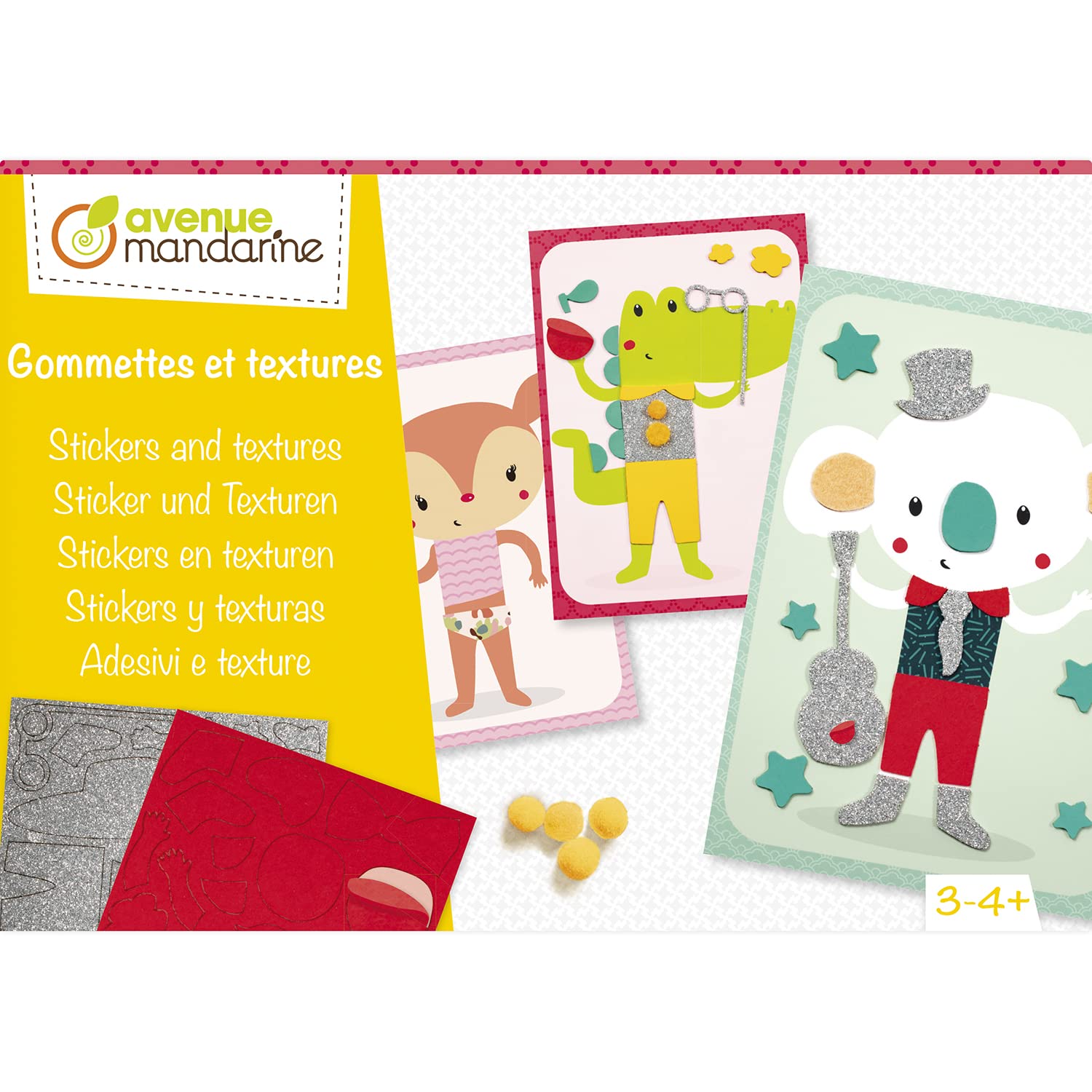 Clairefontaine ES KC143C Avenue Mandarine Caja Creativa Adhesivos Multitextura, Kit de Actividades Manuales, Contiene 5 Pinturas 15x21cm, Adhesivos de Fieltro, Glitter, Foam, Pompones