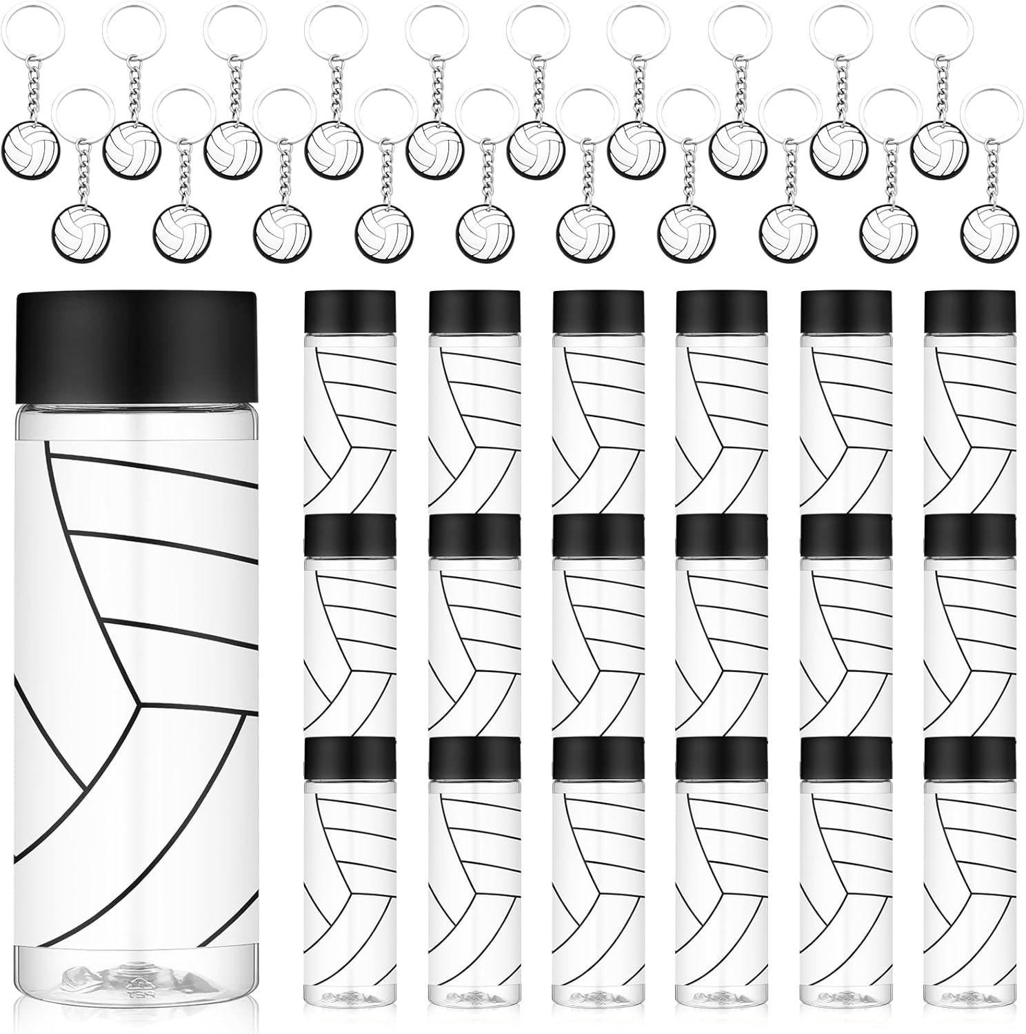 Skylety 48 Pcs Volleyball Team Gift 24 13.5 oz Water Bottles with Lids 24 Keychain Volleyball Party Favor Plastic Tumbler Reusable Juice Bottles Sports Party Favor Players Lovers Team Gift Accessories