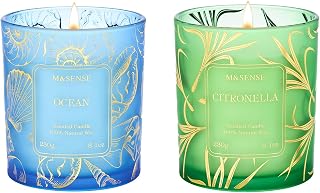 M&SENSE Ocean & Citronella Scented Summer Candles,Vegan Soy Candles,7.8oz 42-Hour Slow Burning Time,No Toxin Subtle Scented Home Fragrance for Aromatherapy Calming,Gifts for Women & Men