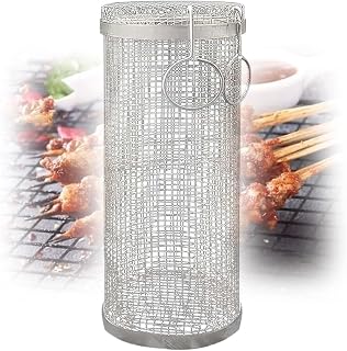 Stainless Steel Roast Basket - Baking Tray & Grill Rotating Drum Air Fryer Accessories for Peanuts, Walnuts, Almonds - Perfect for Healthy Cooking & Snack Preparation (Large)