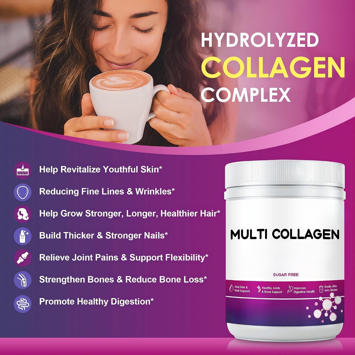 Peptidi multi-collagene, con vitamina C e acido ialuronico, 2 pz