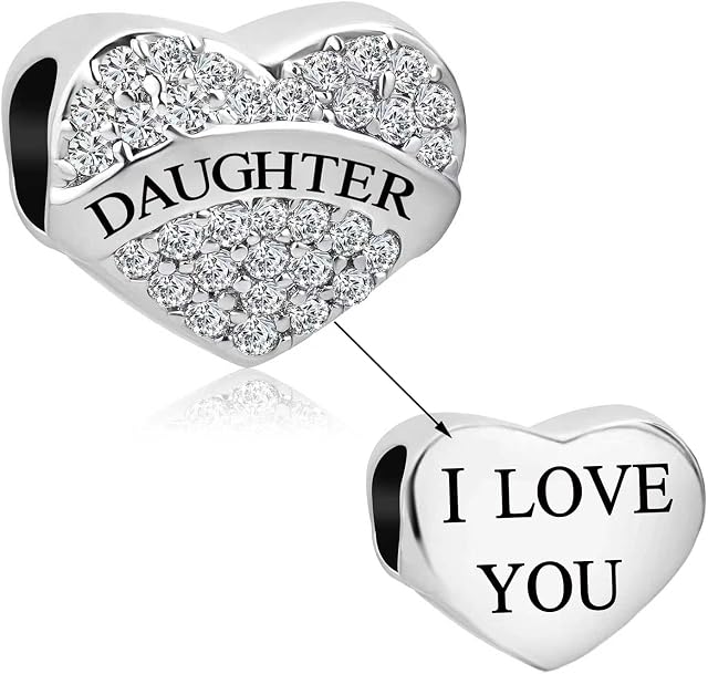 LSxAB Sparkling Clear Heart Love Charm for Mum Dad Daughter Wife Nana Sister Compatible with Pandora Charms Bracelets