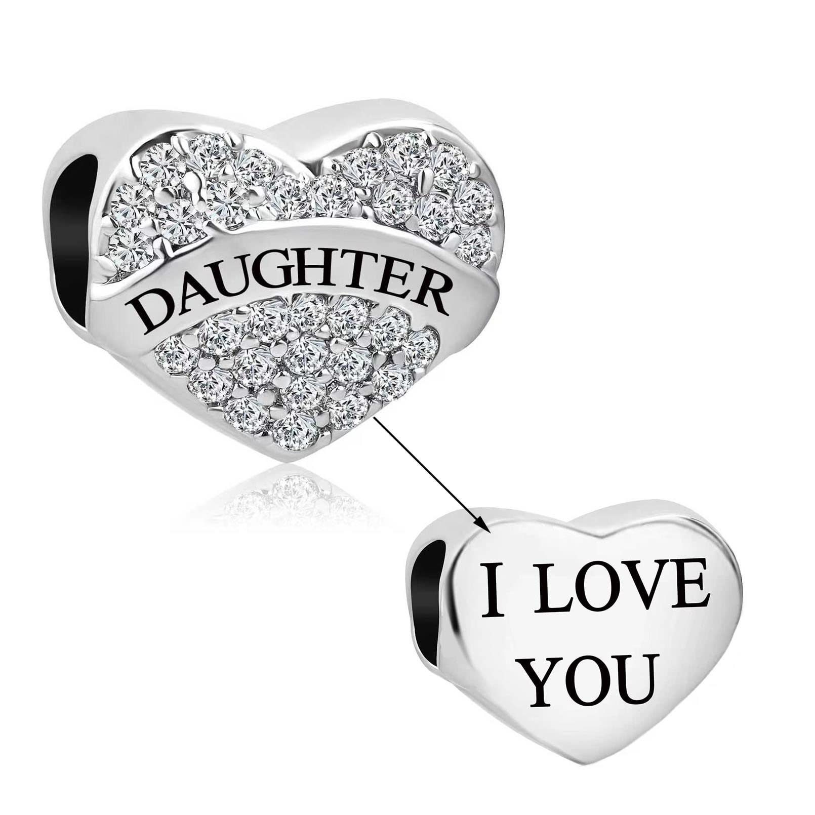 Heart Love Mom Dad Sister Grandma Auntie Daunghter Charm with Sparkling Clear Cubic Zirconia Compatible with Pandora Charms Bracelets, Copper, No Gemstone-image-11