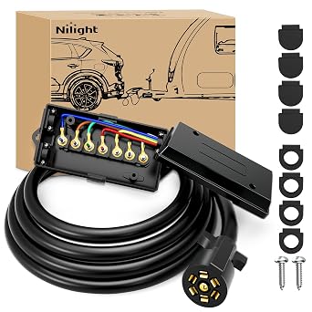 Nilight Heavy Duty 7 Way Inline Trailer Plug Extension 8FT w/Junction Box