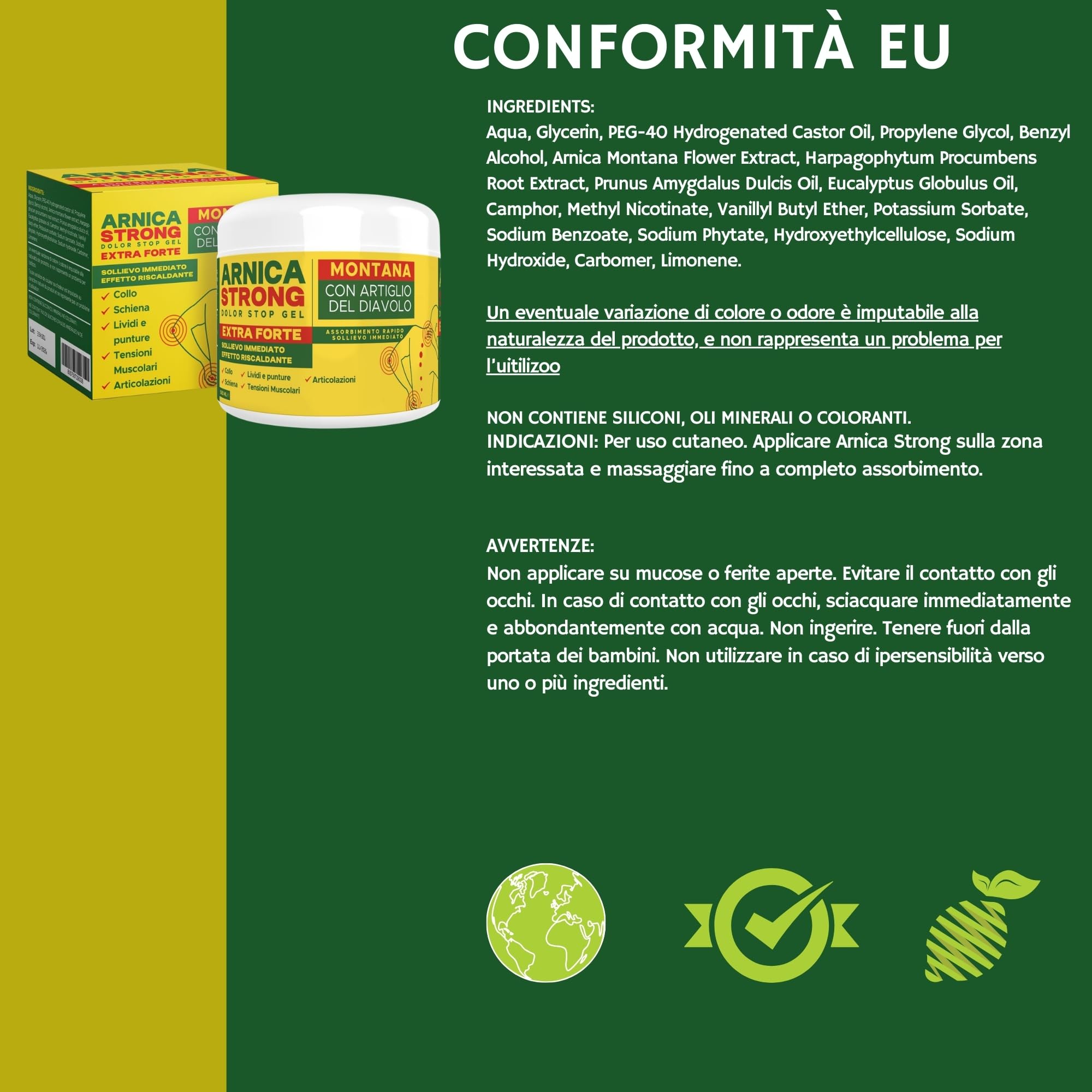 Arnica gel Forte - Arnica Per Cavalli Uso Umano 99% e Artiglio Del Diavolo forte crema riscaldante muscoli sportiva per massaggio cervicale e lombare-ImmunoSTRONG