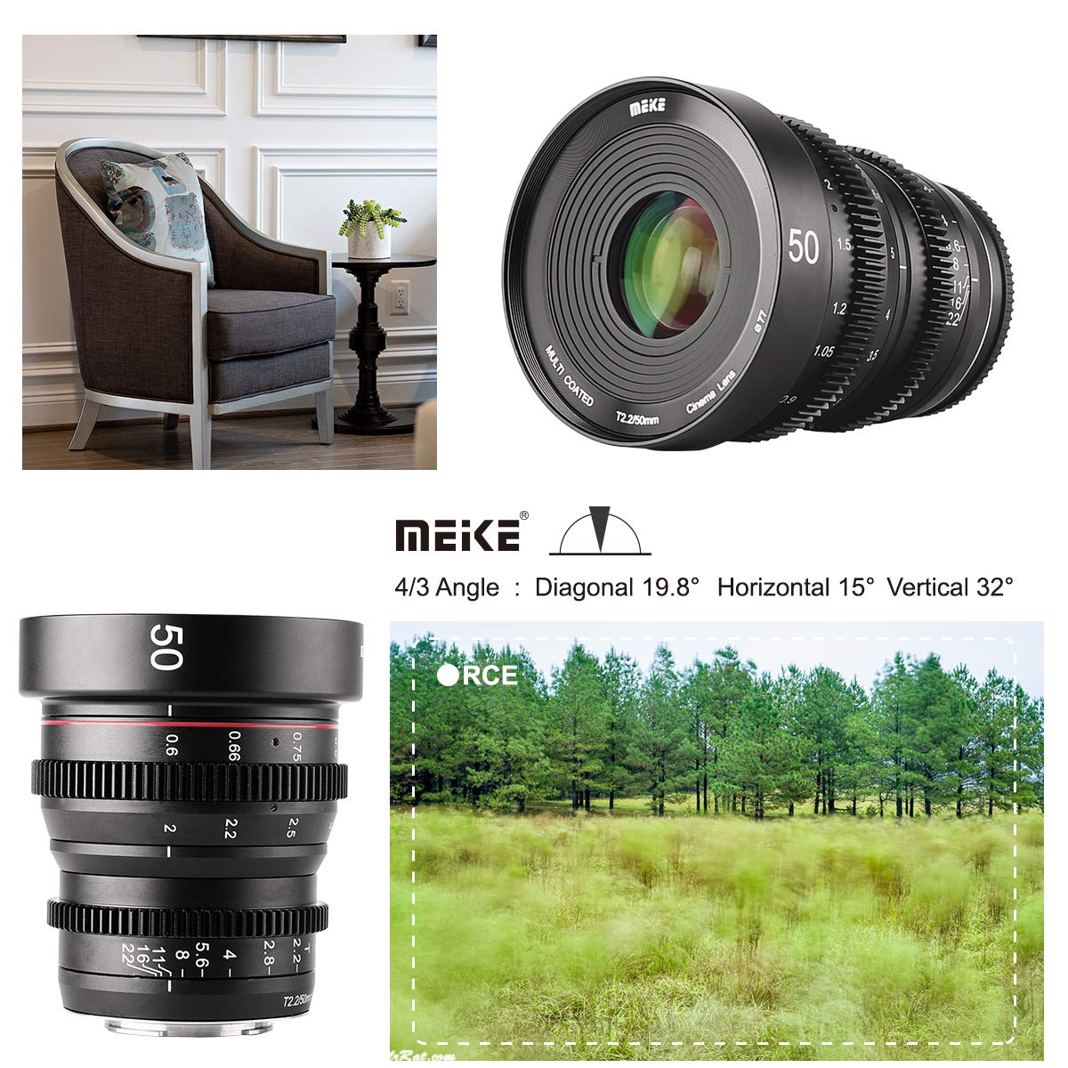MEKE Mini objectif Cine 50 mm T2.2 à mise au point manuelle basse distorsion compatible avec les appareils photo Fujifilm X X-T3 X-T20 X-T10 X-T2 X-T4 X-Pro2 X-E3 X-T1 X-A