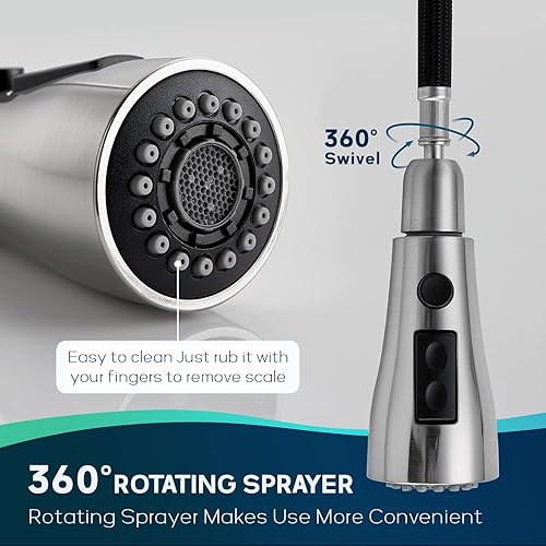 Miniatura 4 de Grifo de cocina extraíble de cromo pulido de arco alto de una sola manija, grifo de fregadero de acero inoxidable para lavandería de RV moderno