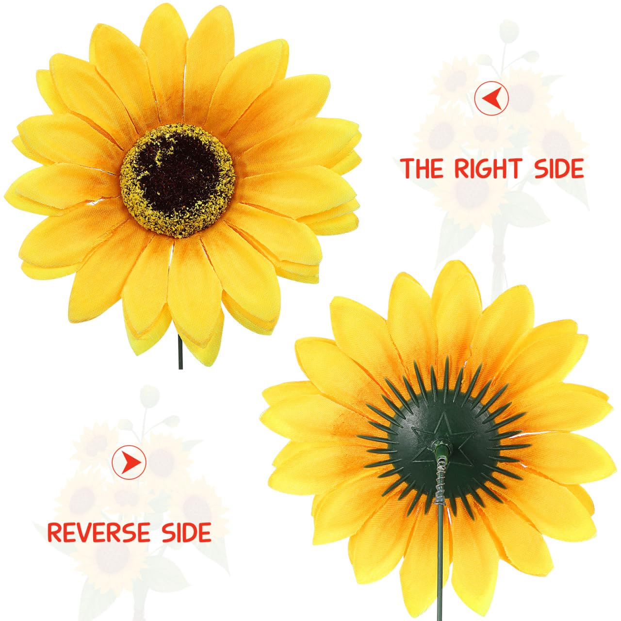 TOPBATHY Lot de 5 panneaux de tournesol en métal pour décoration de jardin en tissu de soie et piquets de pelouse