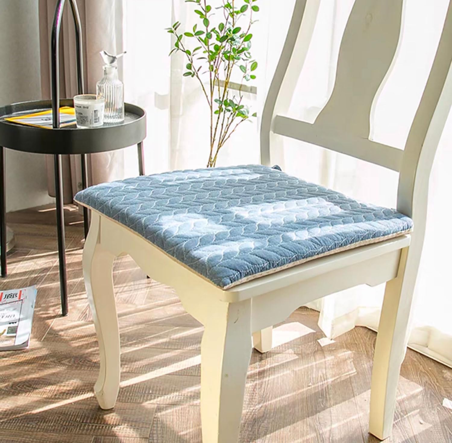MGEMJMJ Shaped Chair Cushions For Dining Chairs With Ties And Machine Washable Cover Thick Non Slip Chair Pads For Indoor Kitchen Office Use(Size:45x45cm(18x18inch),Color:blue)
