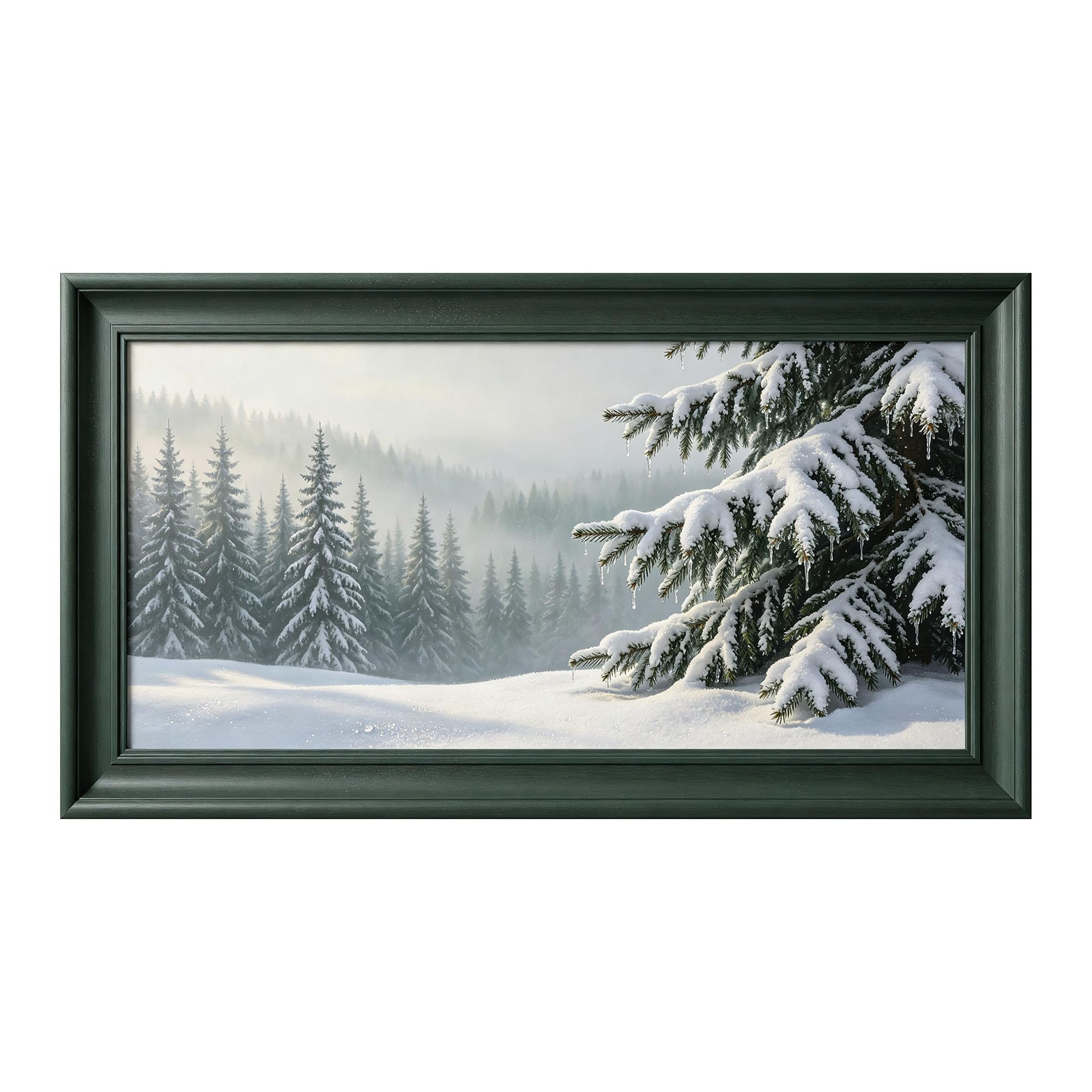 Yzpallescene 3D Framed Wall Art 50cm×100cm Snowy Pine Forest Panoramic Winter Landscape Realistic Aesthetic Large Size SelfAdhesive Removable Wall Decor Prints Artwork for Living Room Bedroom Office
