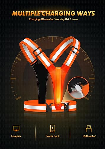 Miniatura 4 de Chaleco reflectante LED para correr, chaleco iluminado para caminatas nocturnas, recargable por USB, hasta 11 horas de luz con cinturahombro
