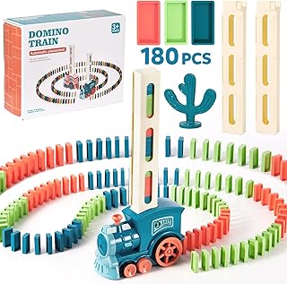 180 PCS Domino Train Toy Set, Automatic Dominoes Train Toy Set for Kids Boys, Electric Domino Machine Train Toy Set with Lights and Sound, Birthday Gifts for Boys Kids, Family Train Games for Kids