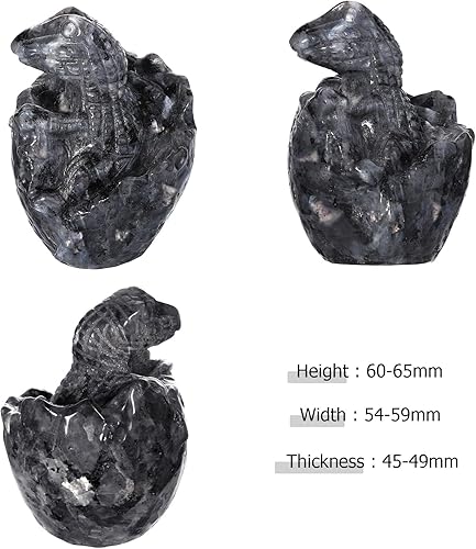 Miniatura 2 de mookaitedecor Figura de huevo de dinosaurio de cristal de labradorita negra, escultura de piedra de huevo de dragón tallada a mano para decoración