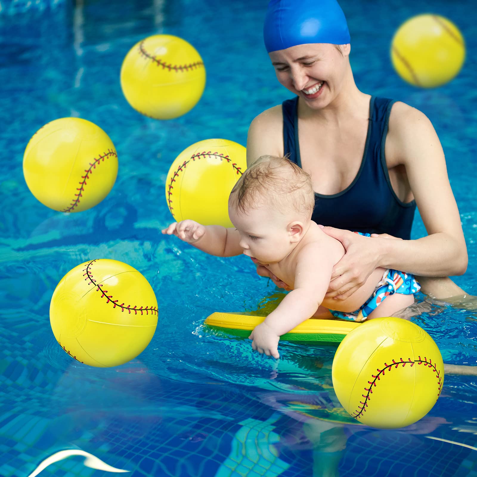 24 unidades inflables de béisbol de 5.5 pulgadas, regalos de fiesta en la piscina, pelota de béisbol, juegos de playa, suministros de juegos deportivos de piscina (amarillo) 7