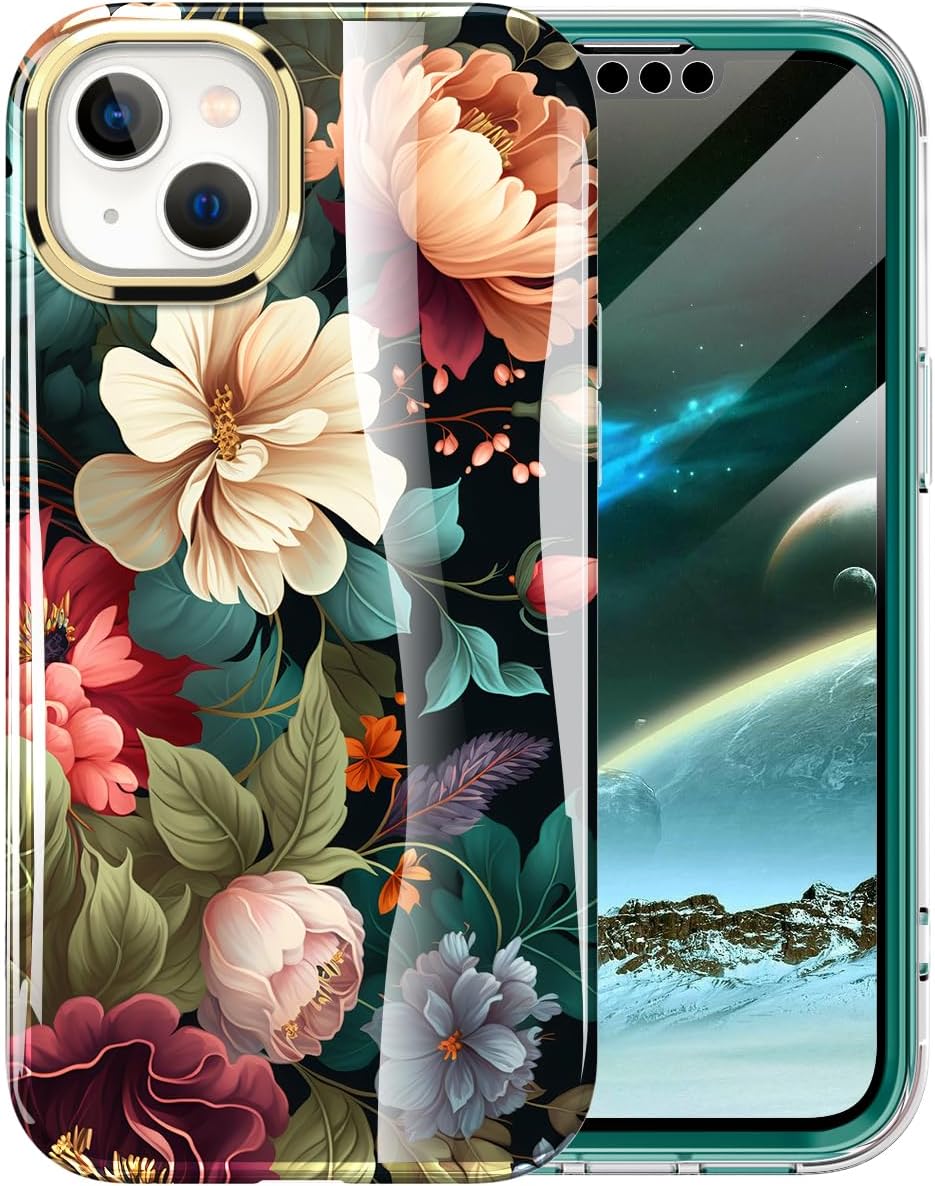 Cute Flower Case for iPhone 13/14 6.1 inch Built with Screen Protector, Lightweight and Stylish Full Body Shockproof Protective Rugged TPU Case for Women/Girls - Image 3