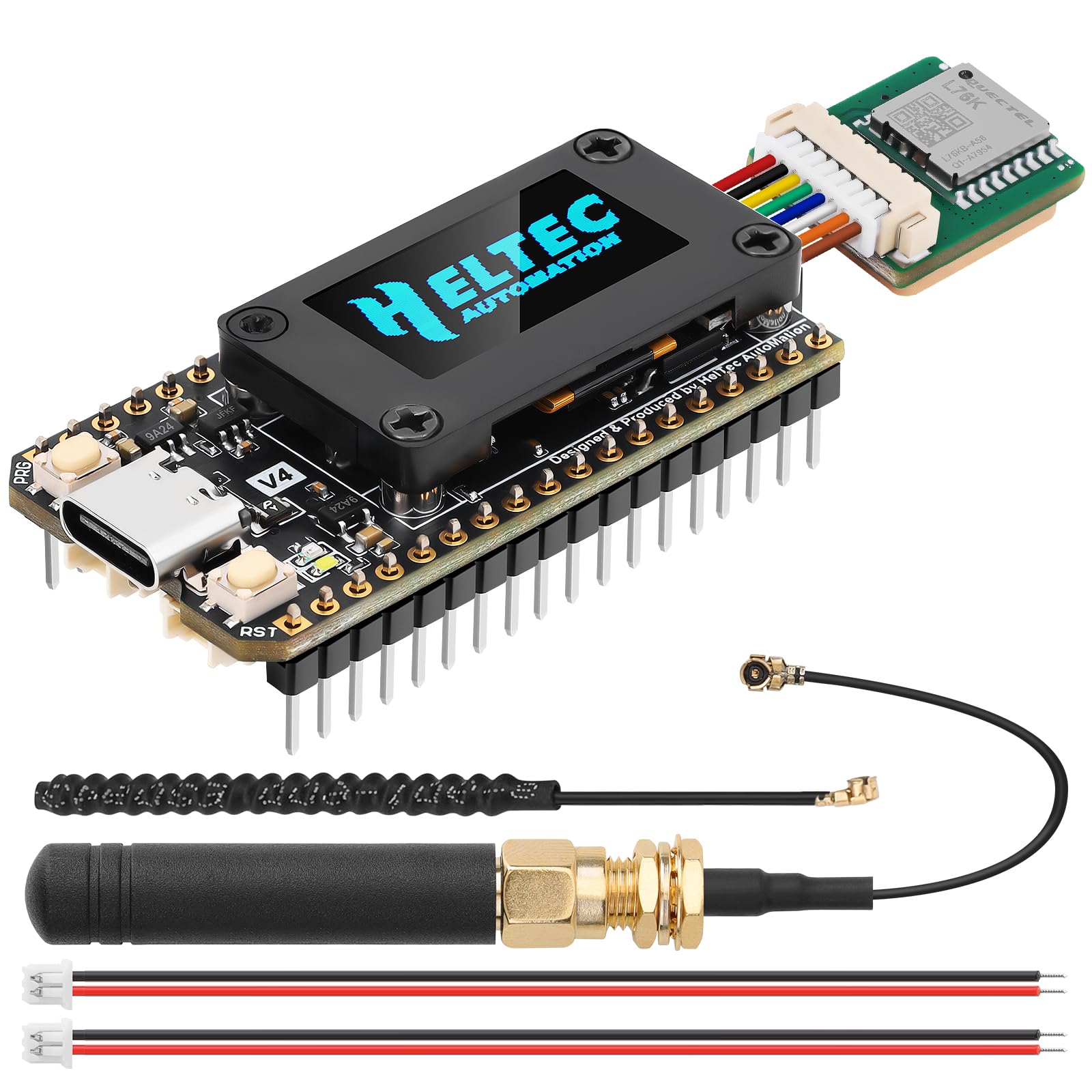 Carte de développement ESP32 LoRa V4 + module GNSS L76 mis à jour, ESP32-S3 SX1262 LoRa WiFi Bluetooth 2 Mo PSRAM 16 Mo Flash 915 MHz Antennes OLED Affichage Supporte GPS et Solaire pour Arduino