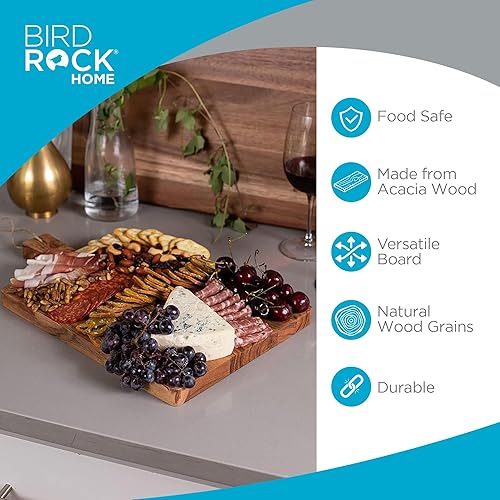 Miniatura 2 de BIRDROCK HOME Tabla de madera de acacia con asa para servir  Bandeja de charcutería para fiesta para pizza, queso, carne y frutas  Pequeño plato