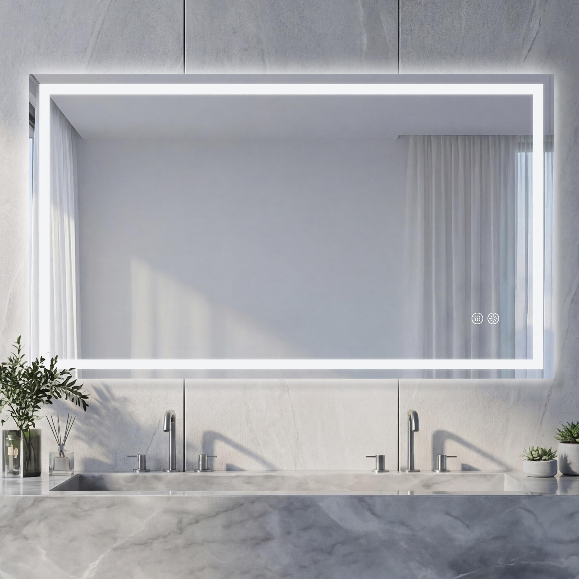 Badspiegel mit Beleuchtung - Wandspiegel mit 3 Farben & Dimmbare Helligkeit, Touch-Schalter mit Antibeschlag & Memory, HD Silber-Spiegel, 120x70cm, Badezimmer Spiegel mit Beleuchtung