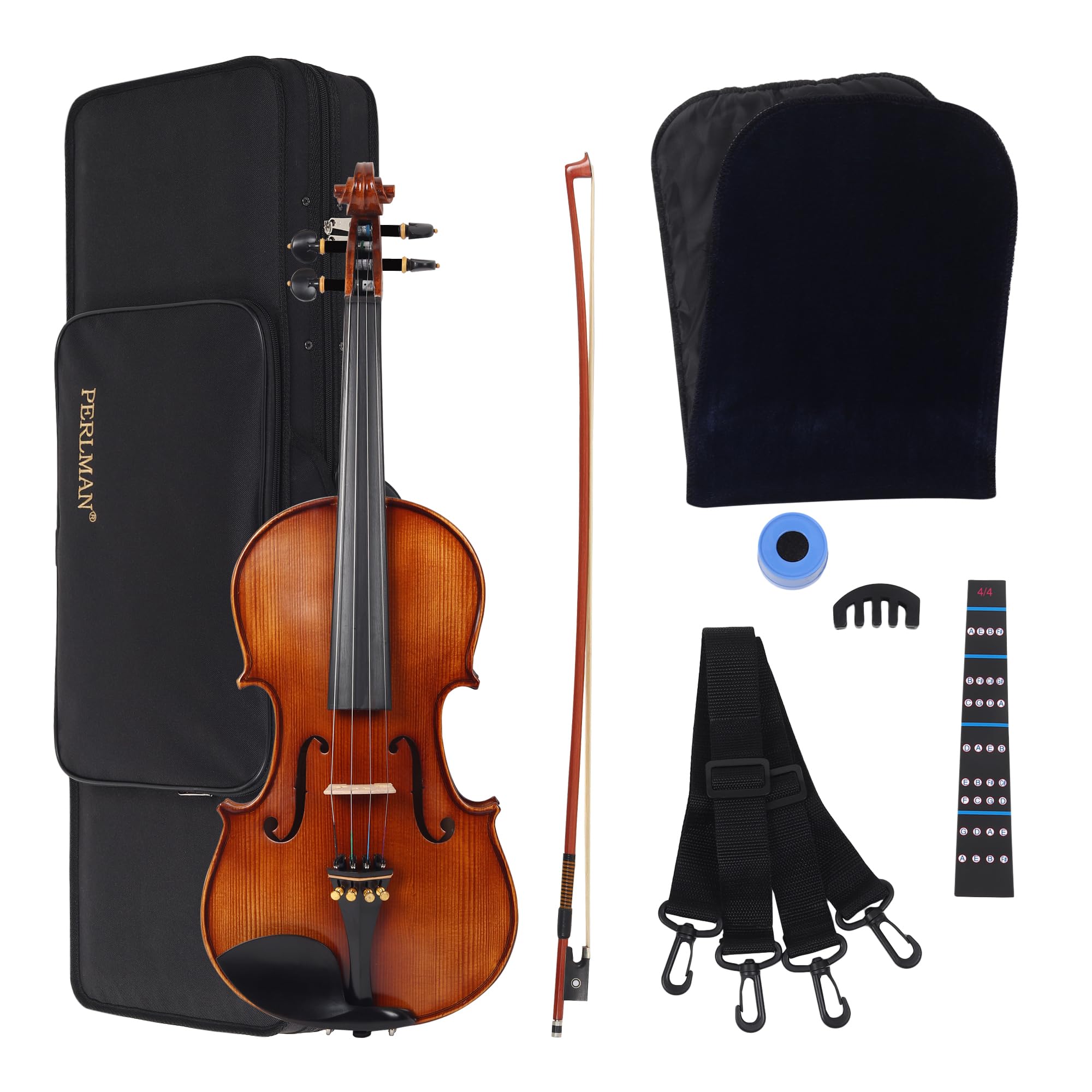 PERLMAN Classic Full Size 4/4 Violin With 1 Brazil Wood Bow, Rosin, Hard Case, 1 Fingerboard Sticker, 1 Violin Mute (PM 90)-image-11