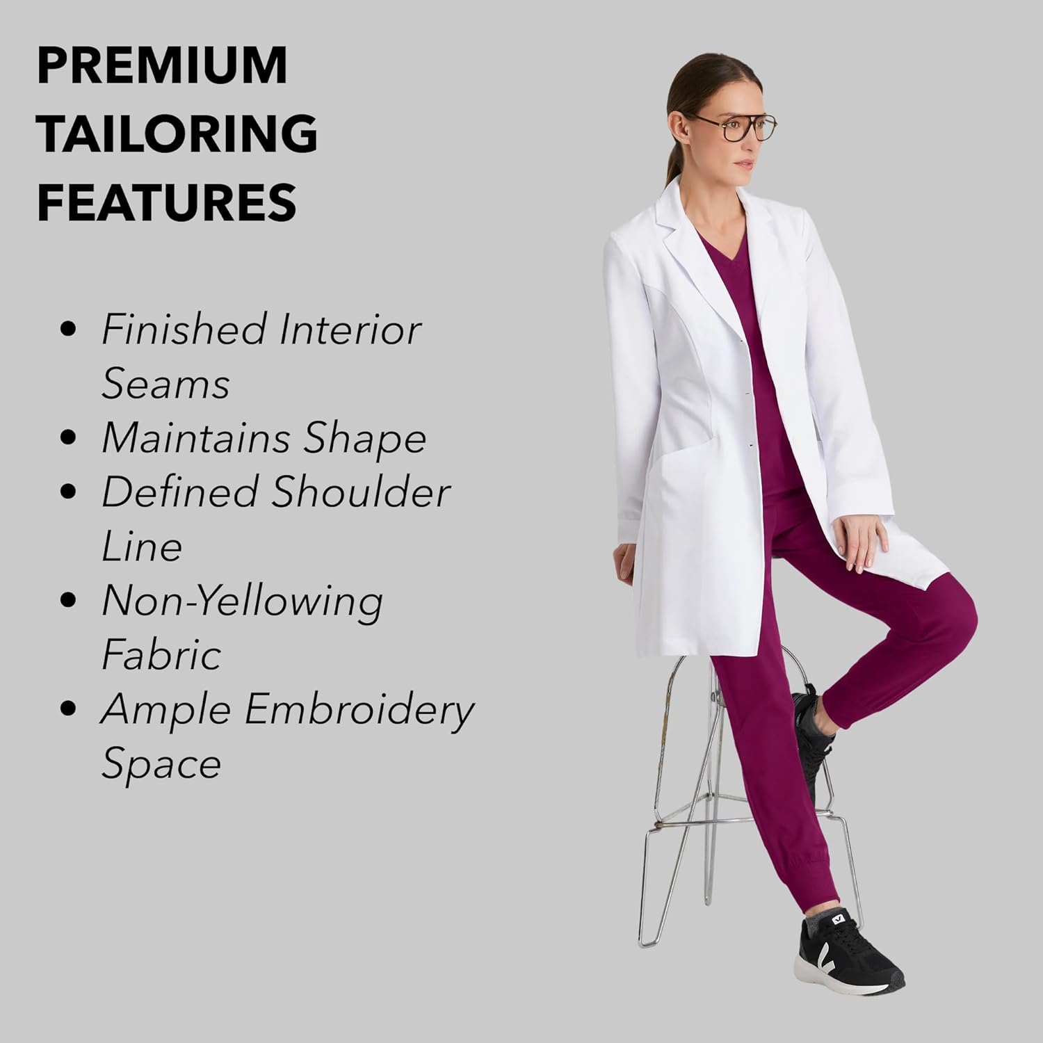 BARCO Grey's Anatomy Scrubs Signature - Eve Lab Coat for Women, Professional Full-Length Long Sleeve 34" Lab Coat - Image 6