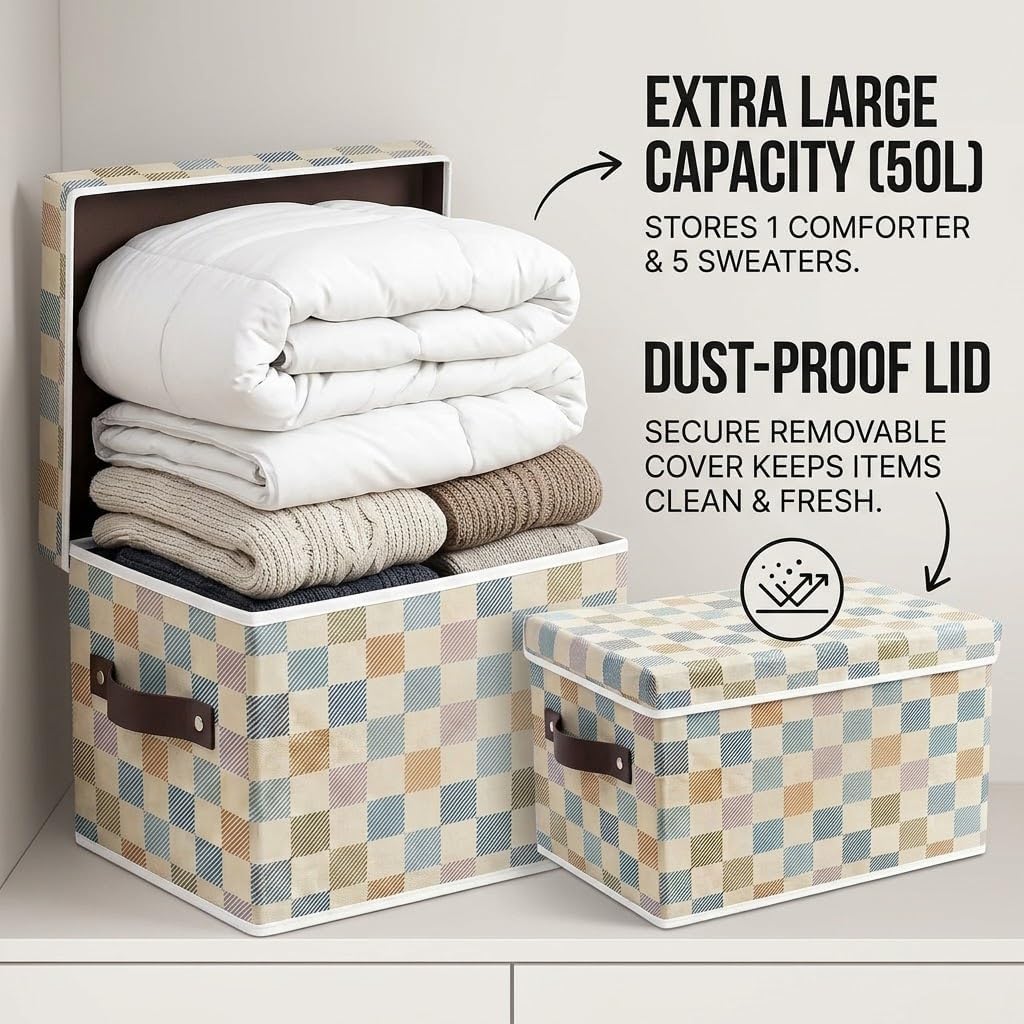 SUREMAX Decorative Storage Boxes with Lids, 19.7x15.7x11.6 in, Pastel Plaid