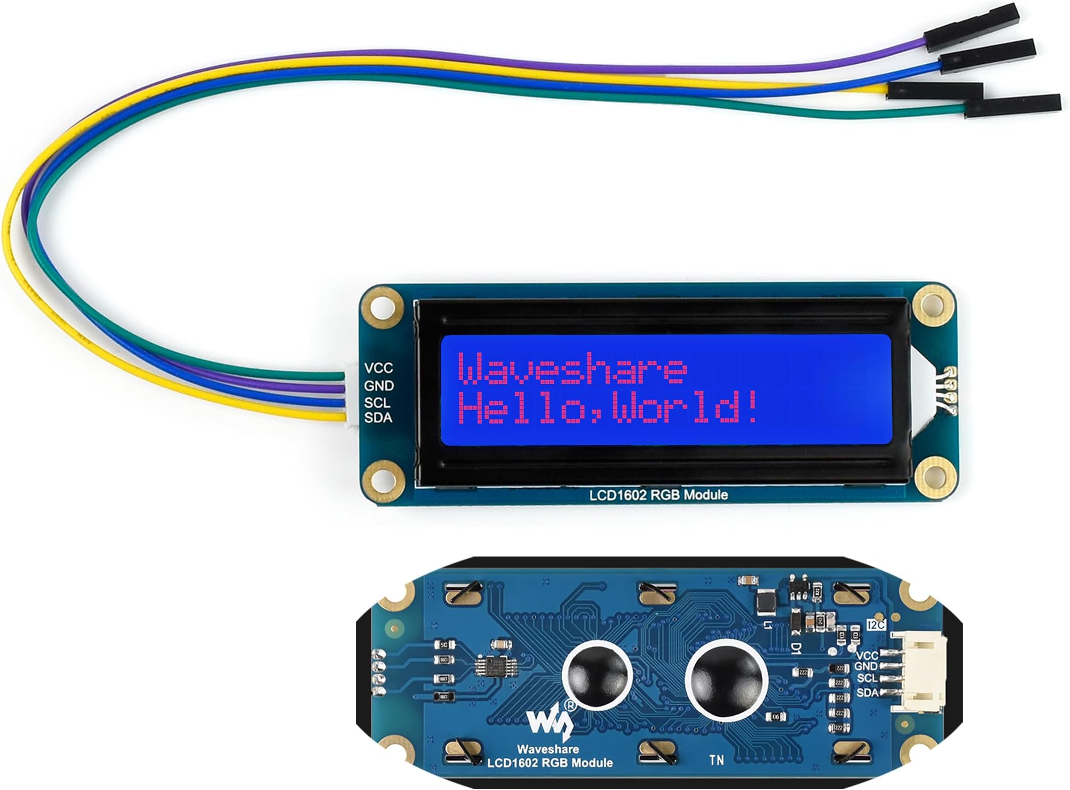 LCD1602 RGB Module 16x2 Characters LCD, Adjustable RGB Backlight Color, 16M Backlight Colors 3.3V/5V Operating Voltage, I2C Bus for Raspberry Pi / Pi Pico/for Arduino/Jetson Nano Developer Kit