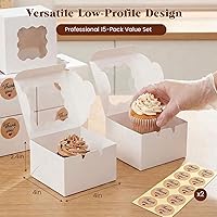 Vista 2 de VGOODALL 15 cajas de galletas, 4 x 4 x 2.4 pulgadas, mini cajas blancas de panadería con ventana para pasteles pequeños, postres, pasteles, donas
