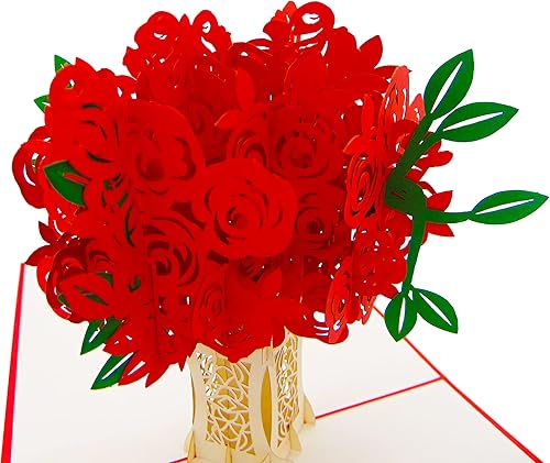 Arreglo de rosas con jarrón, tarjeta desplegable, tarjetas de felicitación emergentes 3D, para cumpleaños, día de San Valentín, día de la madre,