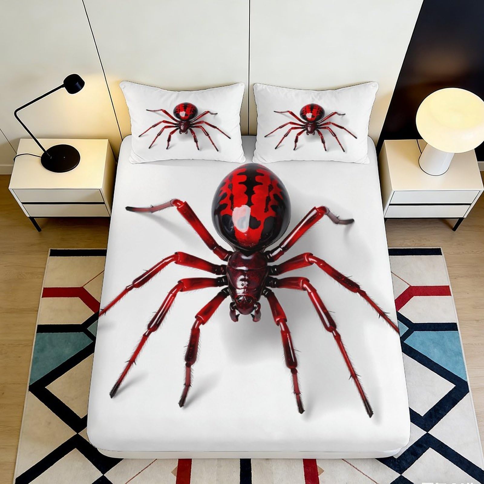 Uynsixtme Style-2 3D Printed Spider Pattern Fitted Sheet Microfiber Deep Pocket Non-Slip Bedroom Bedding Spider Mattress Fitted Cover For Adult Teens Washable 200X200x25cm