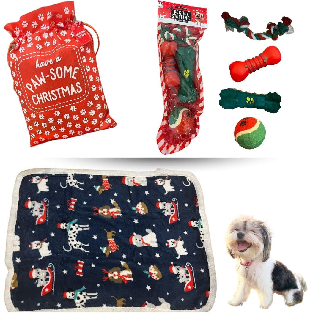 Logans Collective Dog Christmas Stocking with Washable Fleece Puppy Blanket, Pet Blanket