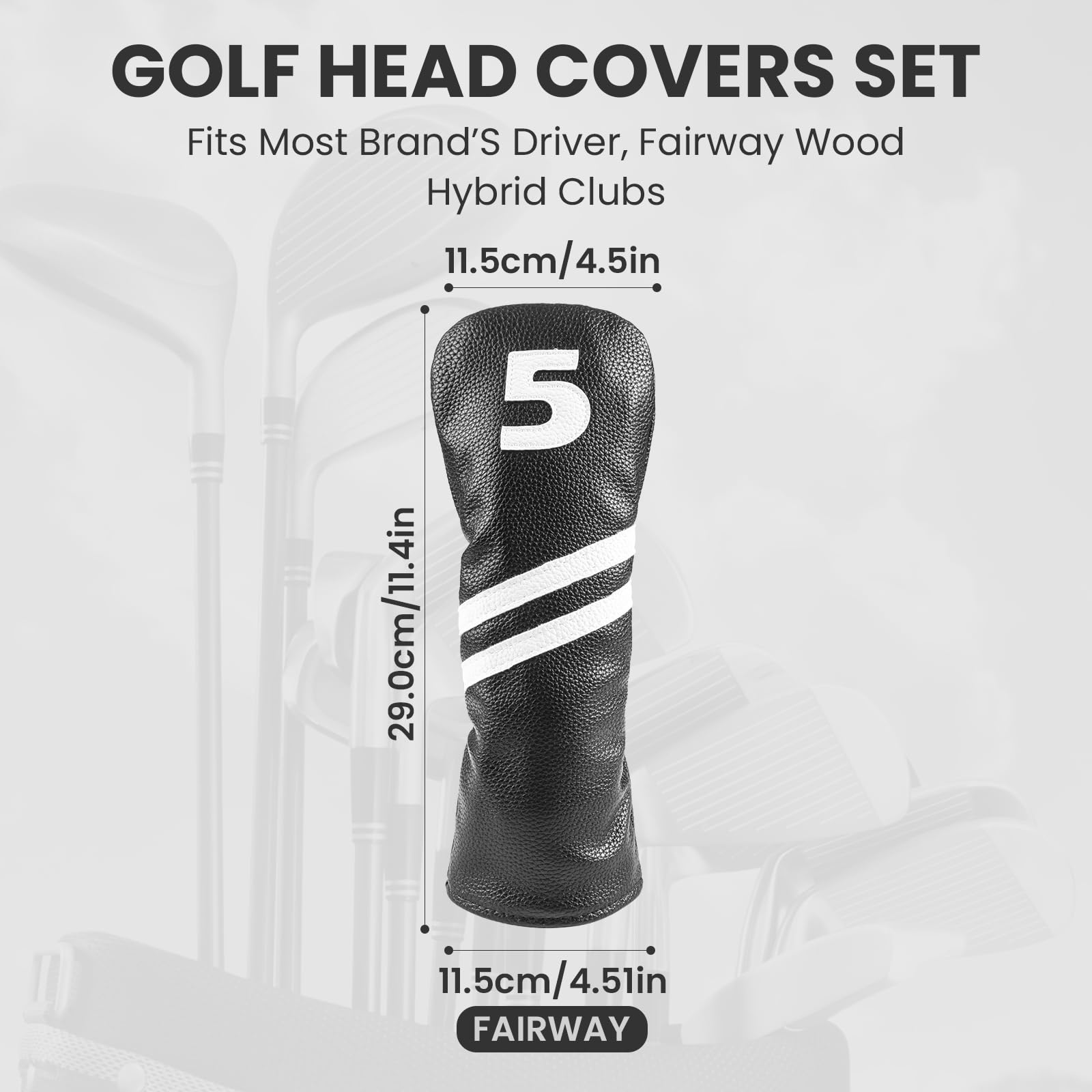 Golf Schlägerhauben für Driver,Fairway Hybrid Rescue Eisenkopfhüllen Strapazierfähiges Leder Schwarz Auffällige Nummern Universal für Herren Damen Golfer