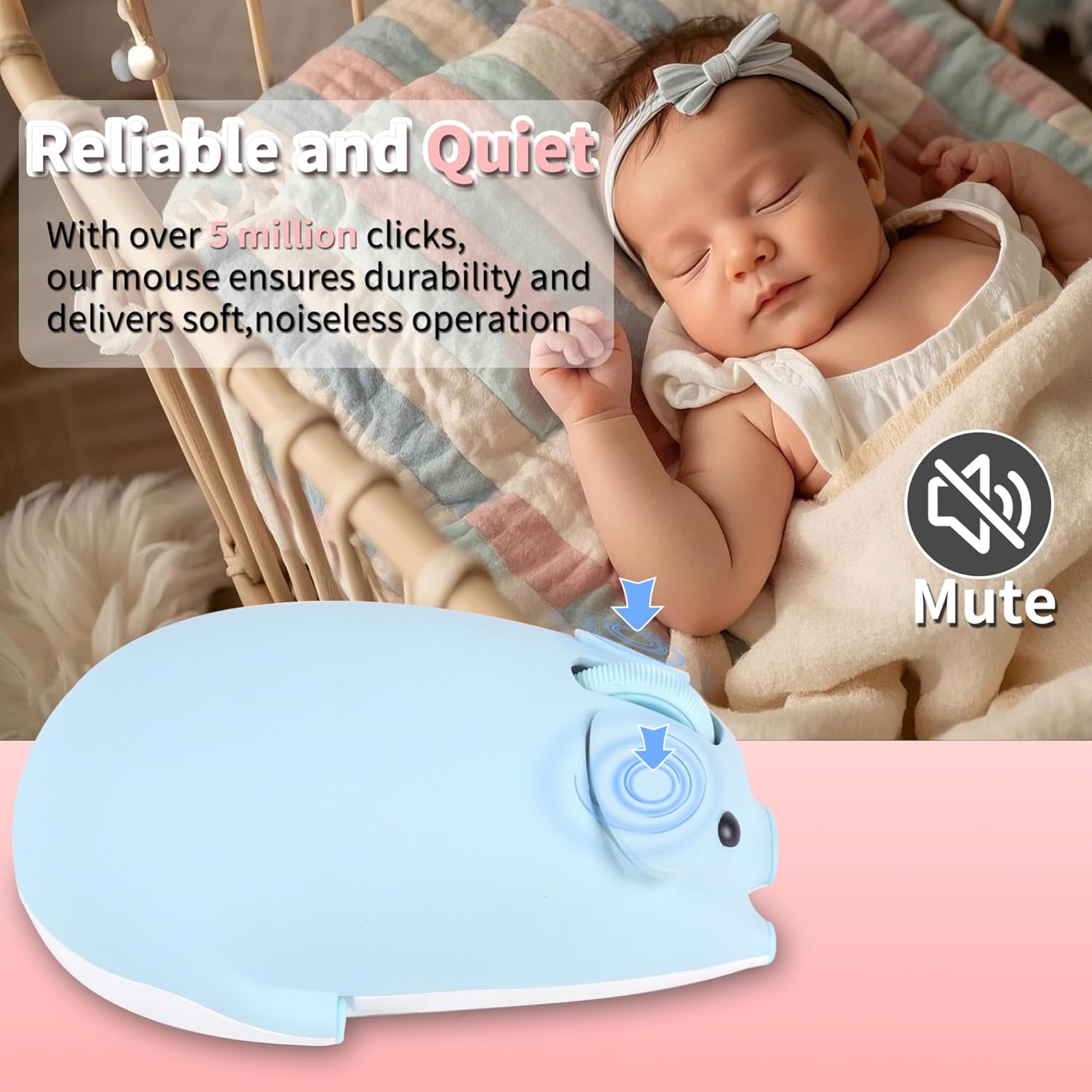 Bluetooth Mouse, 2.4G Mice Cute Cartoon Pig Dual Mode (Bluetooth or 2.4 GHz Receiver) Computer Mice 1200 Silent Clicks Cordless Mouse for Laptop/Notebook/iPad/PC/Mac/Chromebook Office Home Gift(Blue)