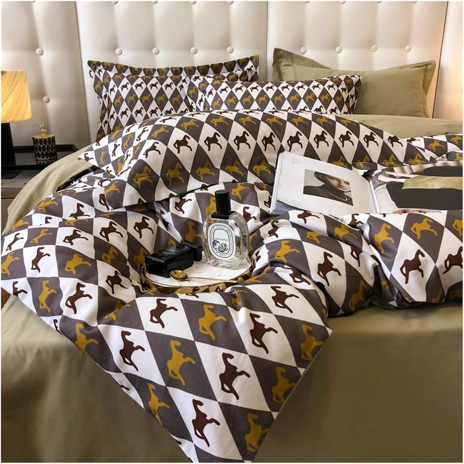 Stars Printed Duvet Cover Set King Queen Twin Bedding Set 4pcs Flat Sheet Quilted Fitted Sheet Elastic Soft Two Pillowcases,Bed