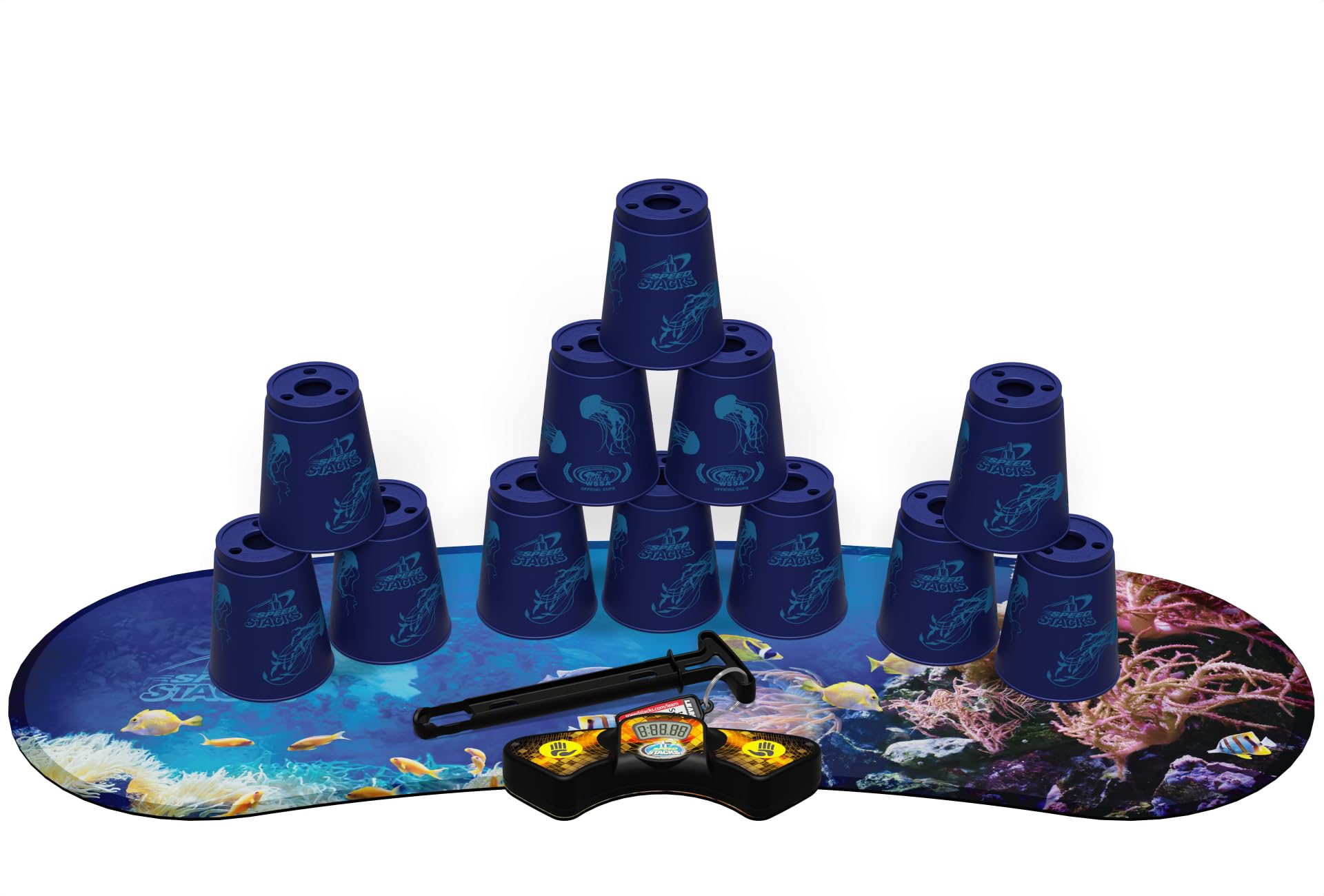 Speed Stacks | Sport Stacking Competitor - Jellyfish Set and Reef Mat - 12 Cups, Holding stem, with GX Timer and mat | WSSA Approved