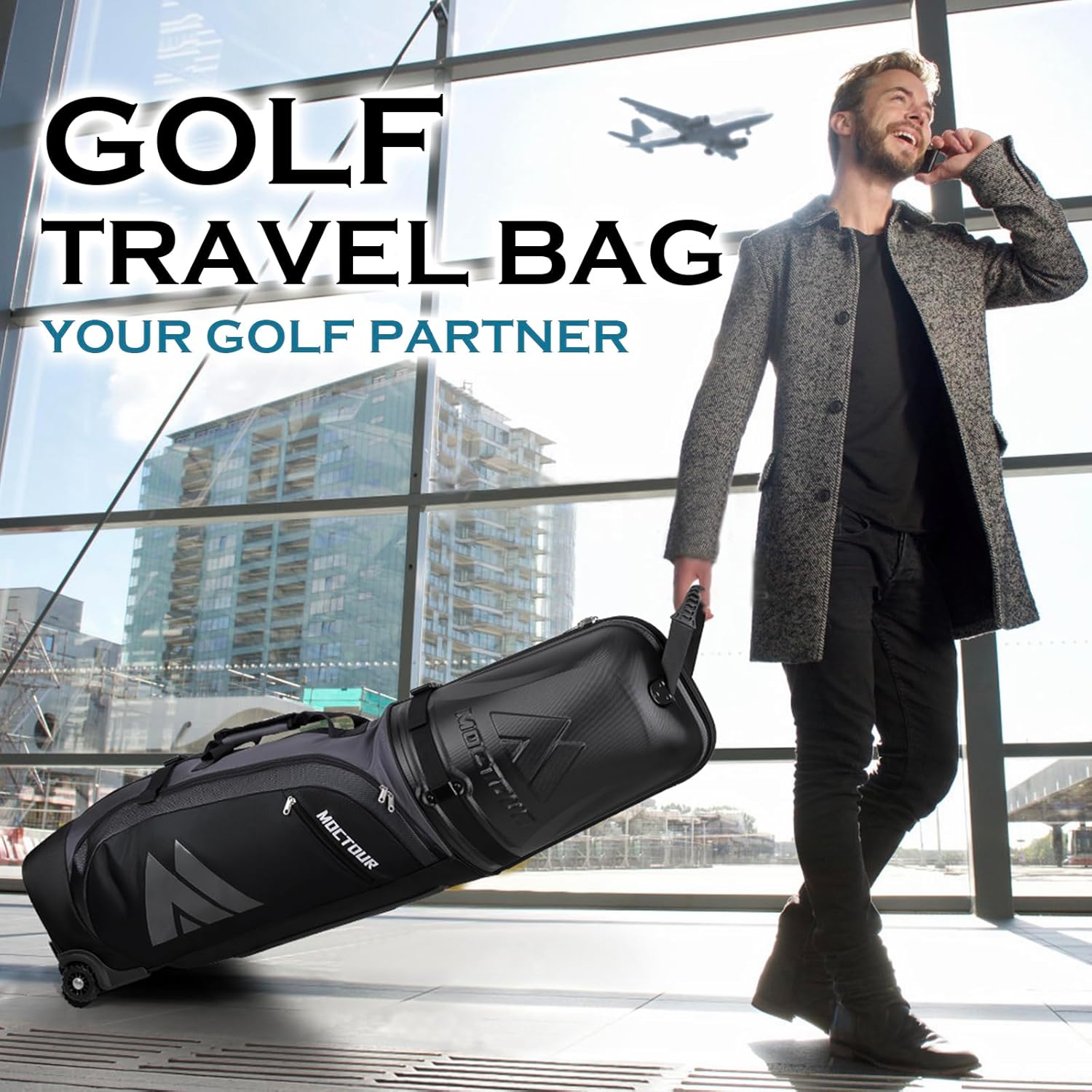 Golf Travel Bags for Airlines with Wheels & ABS Hard Case Top, Protect Your Clubs, Waterproof 1680D Oxford Fabric and Oversize Tank Wheels, Lightweight and Easy to Maneuver
