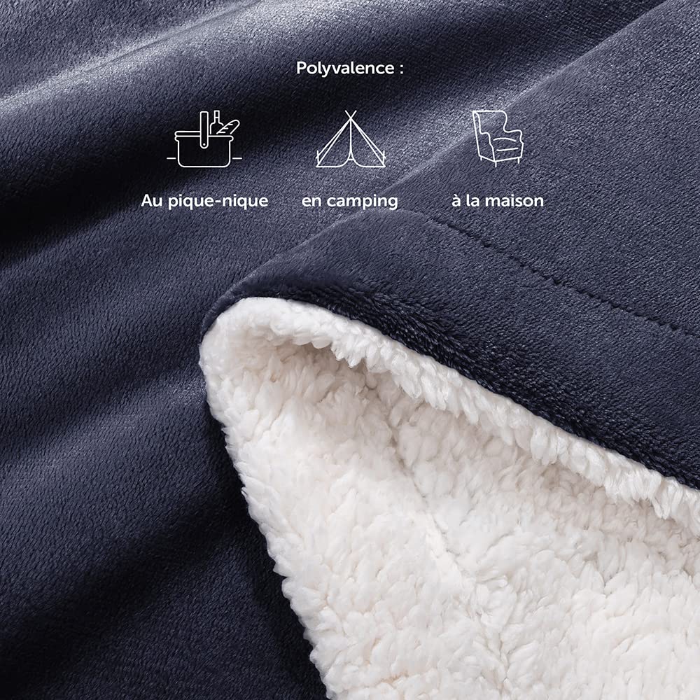 Blumtal Premium Sherpa Kuscheldecke miękka – Koc do mieszkania 150x200 cm – certyfikowany przez OEKO-TEX – koc w kolorze Dark Ocean-Niebieski