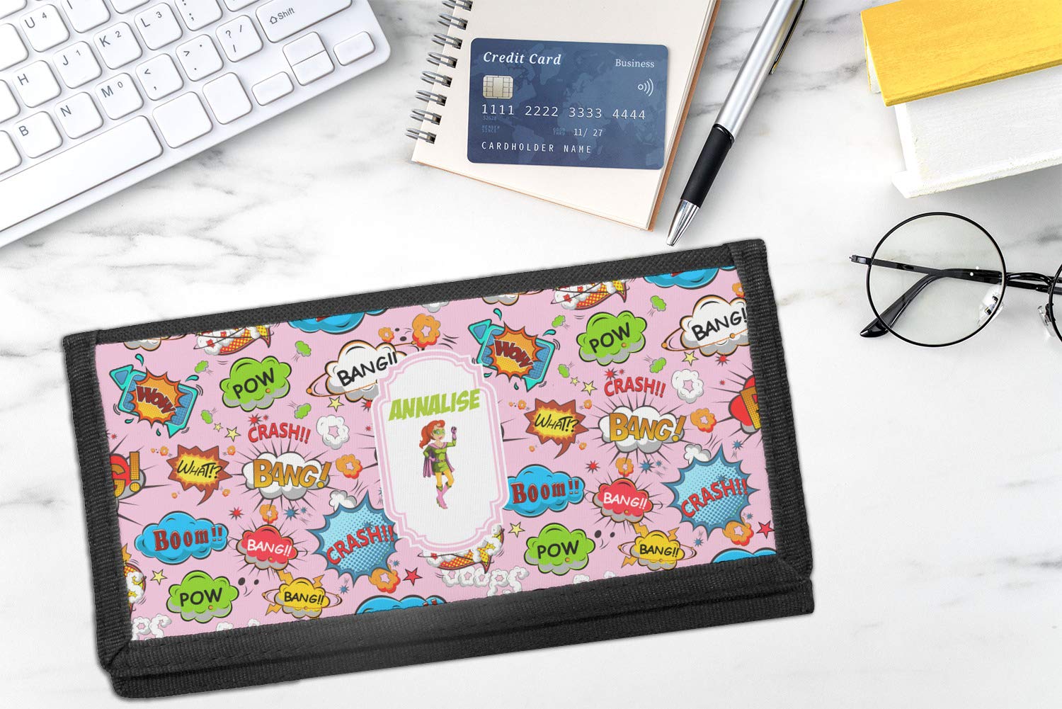 Personalized Woman Superhero Canvas Checkbook Cover