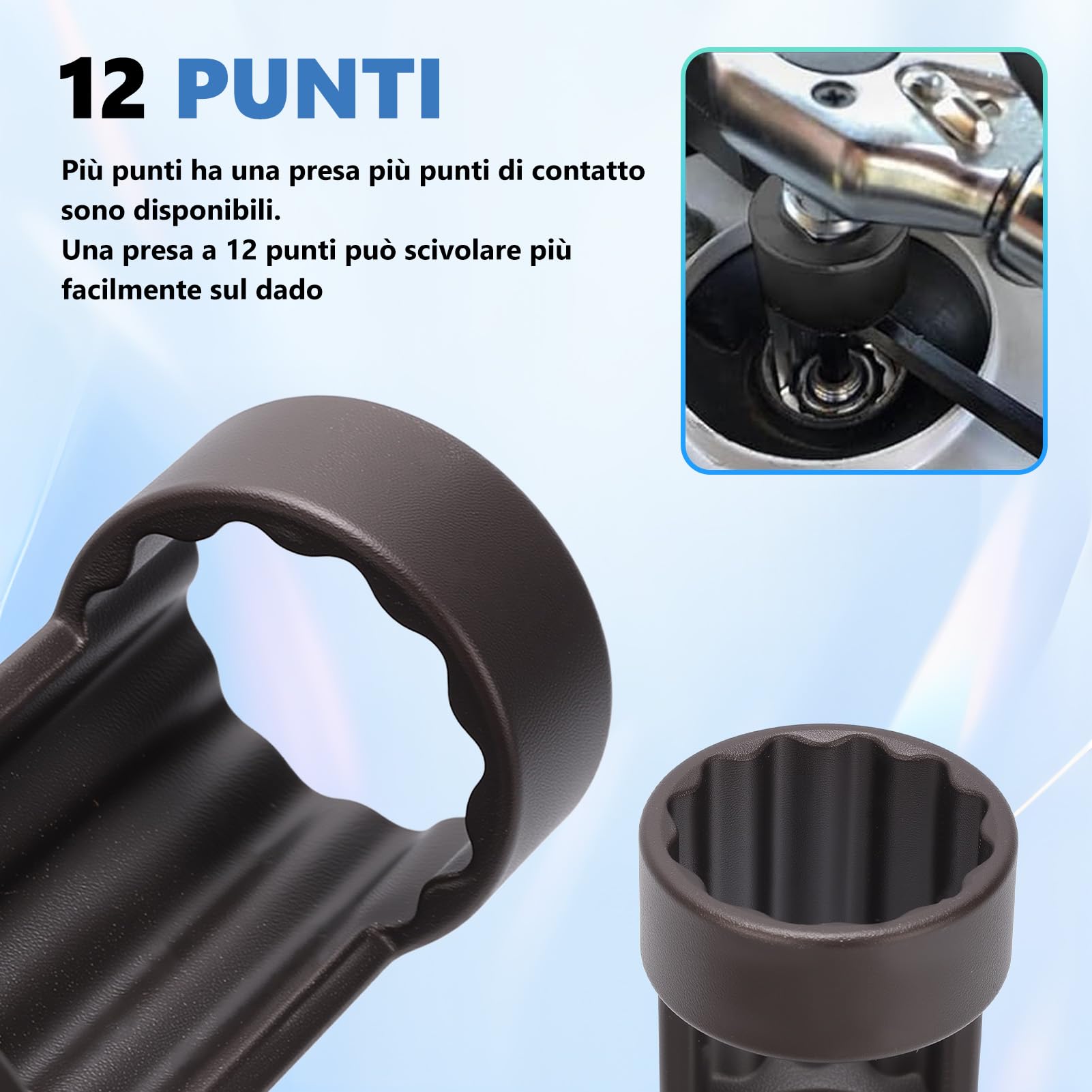 5 Pcs Set di per Dadi del Puntone di Sospensione, 1/2 Inch Ammortizzatore Dado Presa con 18mm 19mm 21mm 22mm 24mm, Strumento di Chiavi a Bussola fur Rimozione del Dado Montante