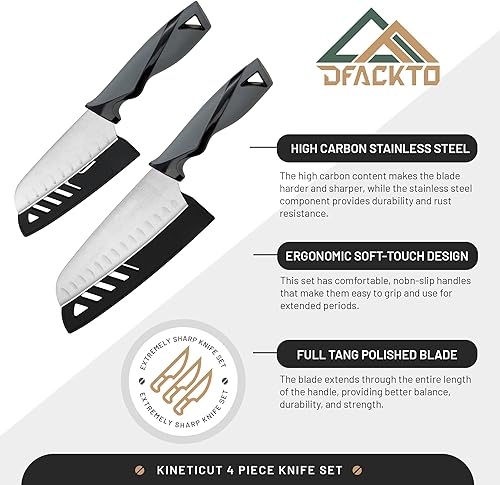 Miniatura 2 de DFACKTO Juego de cuchillos Santoku de 2 piezas, cuchillos de cocina de acero inoxidable con fundas protectoras, aptos para lavavajillas, sin