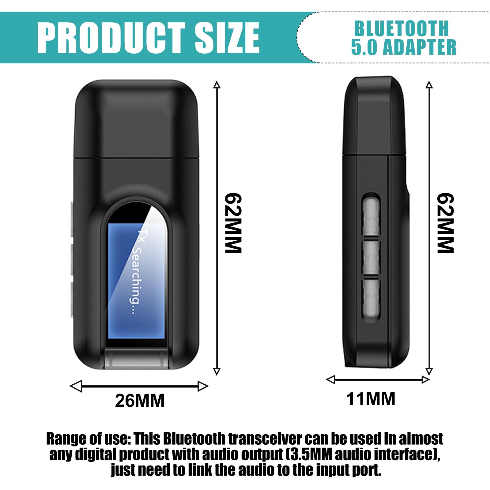 Adapter Bluetooth Audio: 2 w 1 USB Bluetooth 5.0 adapter do telewizora, nadajnika audio, odbiornika z ekranem LCD i jack 3,5 mm, niewielkie opóźnienie transmiter Bluetooth do komputera, słuchawek,
