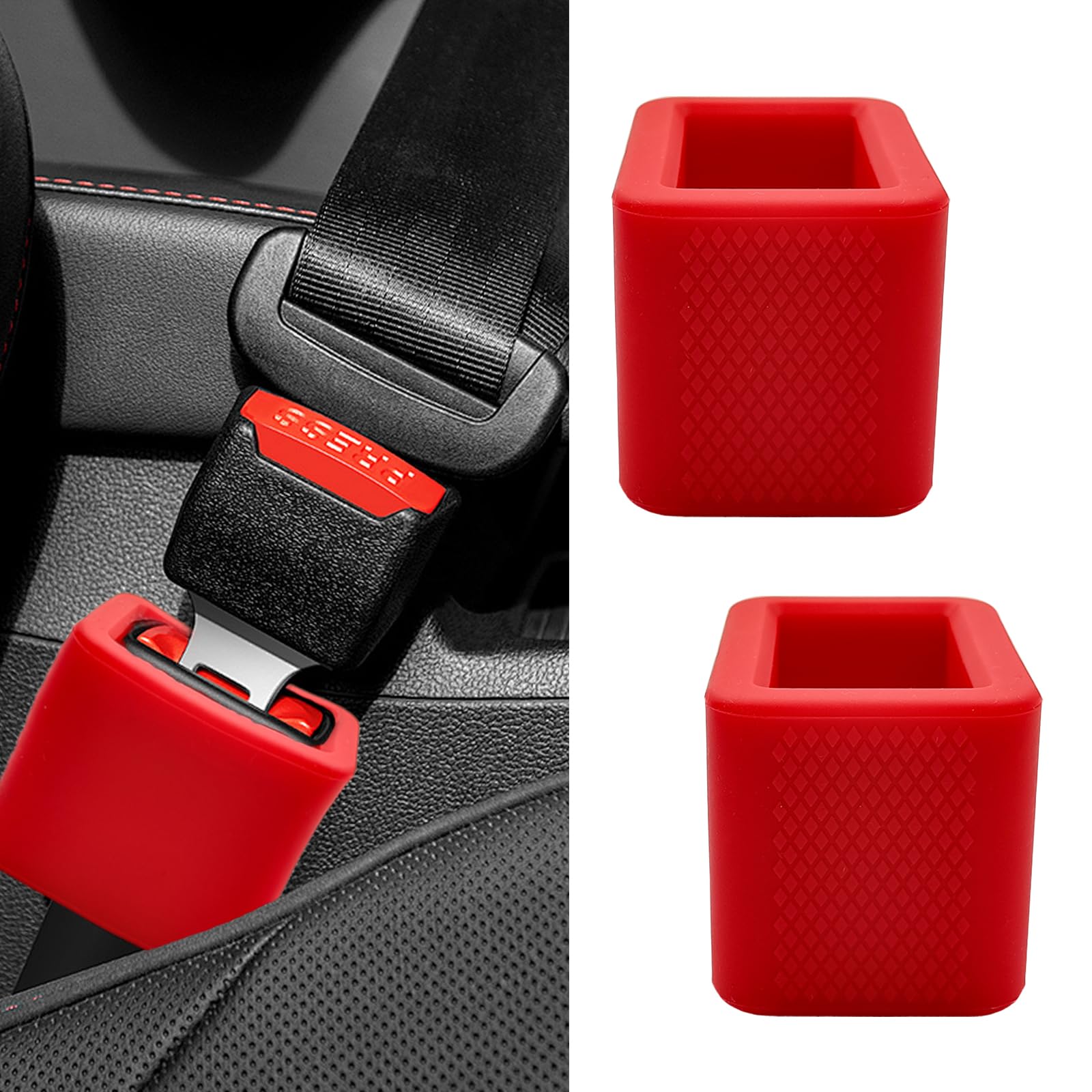 Photo 1 of 2-Pack Silicone Safety Belt Buckle Holder & Booster | Non-Slip Buckle Fixer for Easy Upright Access, Universal Car Safety Belt Aid for Kids and Seniors (Red)