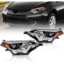 2014-2016 for Toyota Corolla Headlight Assembly Fit for Toyota Corolla Base/CE/C/LE Eco/LE/L/S Plus/S/Sedan 4-Door 2014 2015 2016 Headlamp Black Housing Replace Driver and Passenger Side